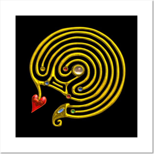 GOLD HYPER LABYRINTH IN BLACK Wall Art by BulganLumini